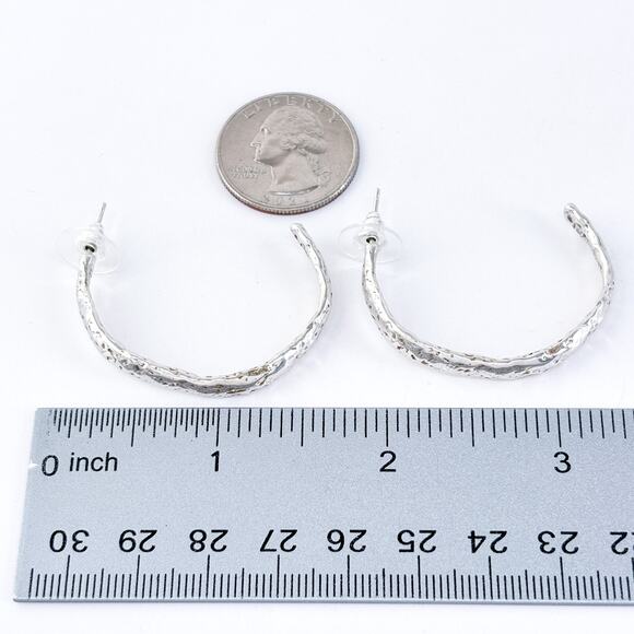 Vintage Sterling Silver 925 Textured Finish 1/2 Hoop Earrings - Picture 7 of 7